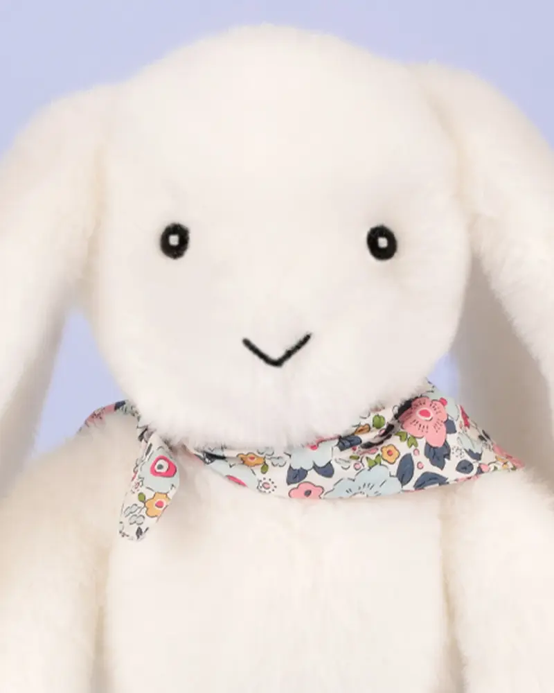 Doudou lapin fleurette blanc medium