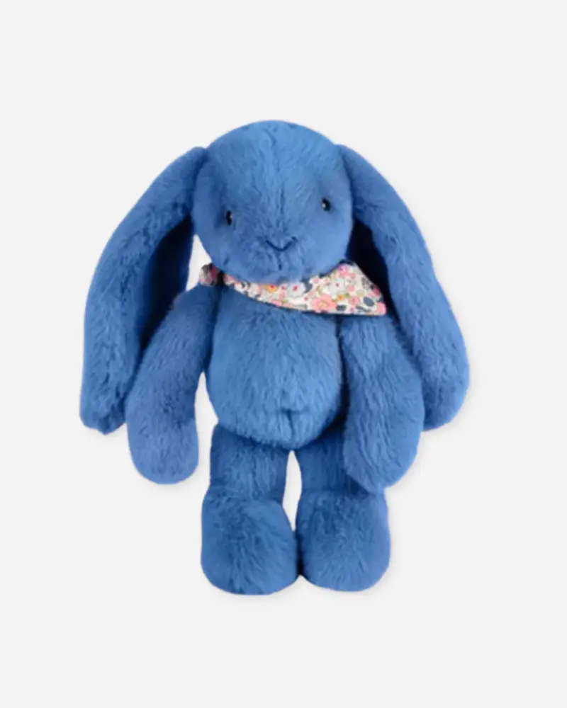 Doudou lapin fleurette bleu grand