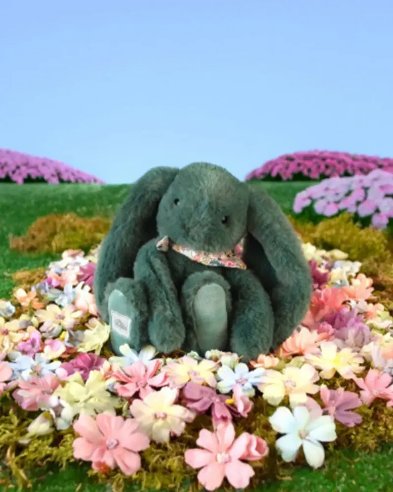 Doudou lapin fleurette eucalyptus medium