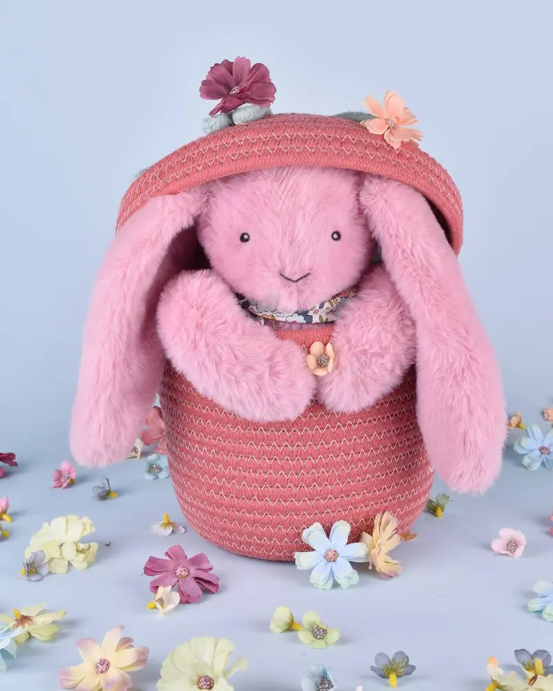 Doudou lapin fleurette rose grand