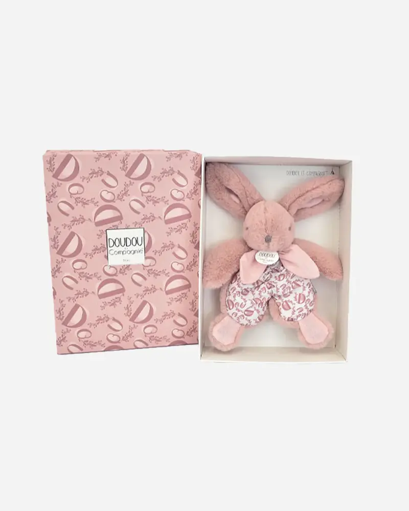 Doudou lapin rose monogramme