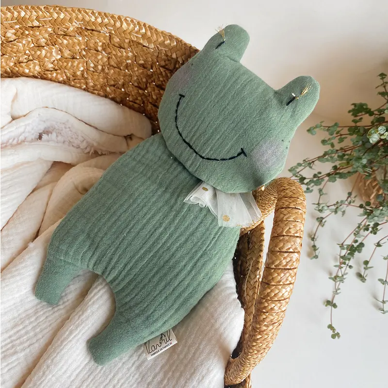 Doudou prénom personnalisé - Grenouille Mme Rainette (Vert Amande)