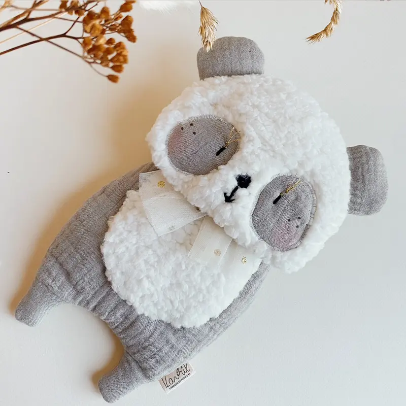 Doudou prénom personnalisé - Mr Panda (Grège)