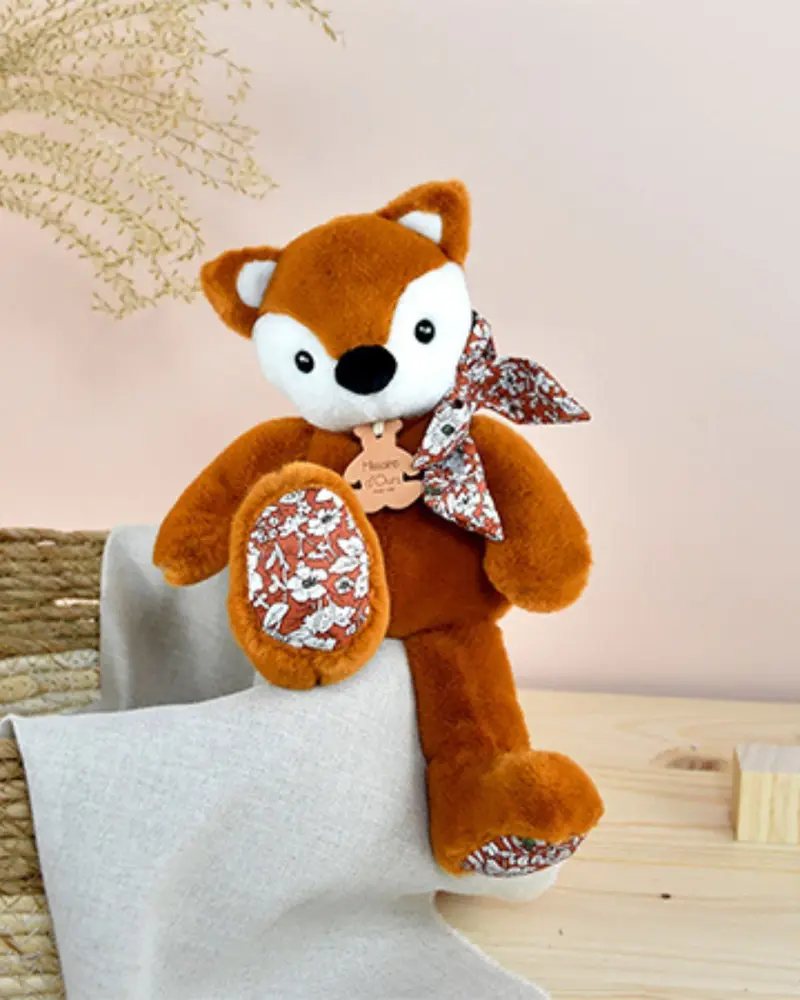 Doudou renard fleuri