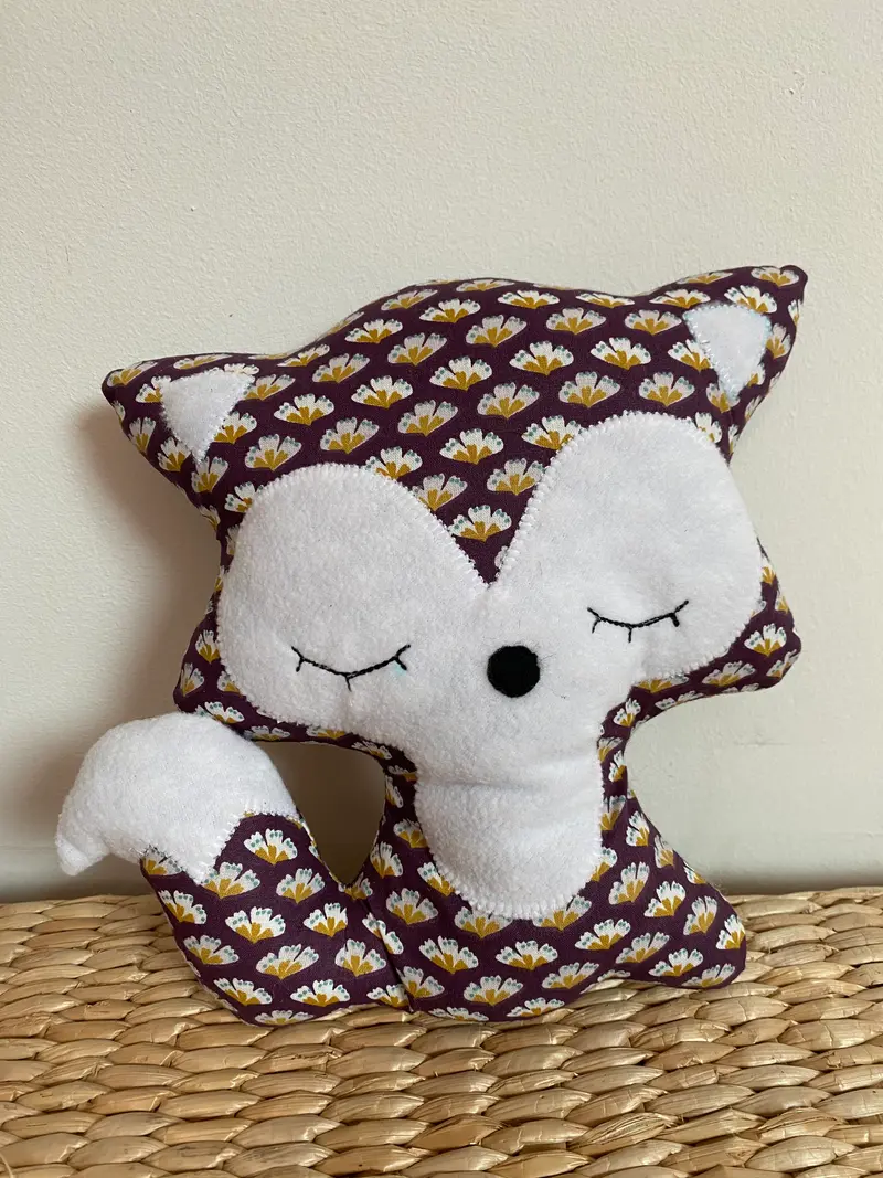 Doudou Renard moyen - Grenat fleur éventail - Fabrication artisanale