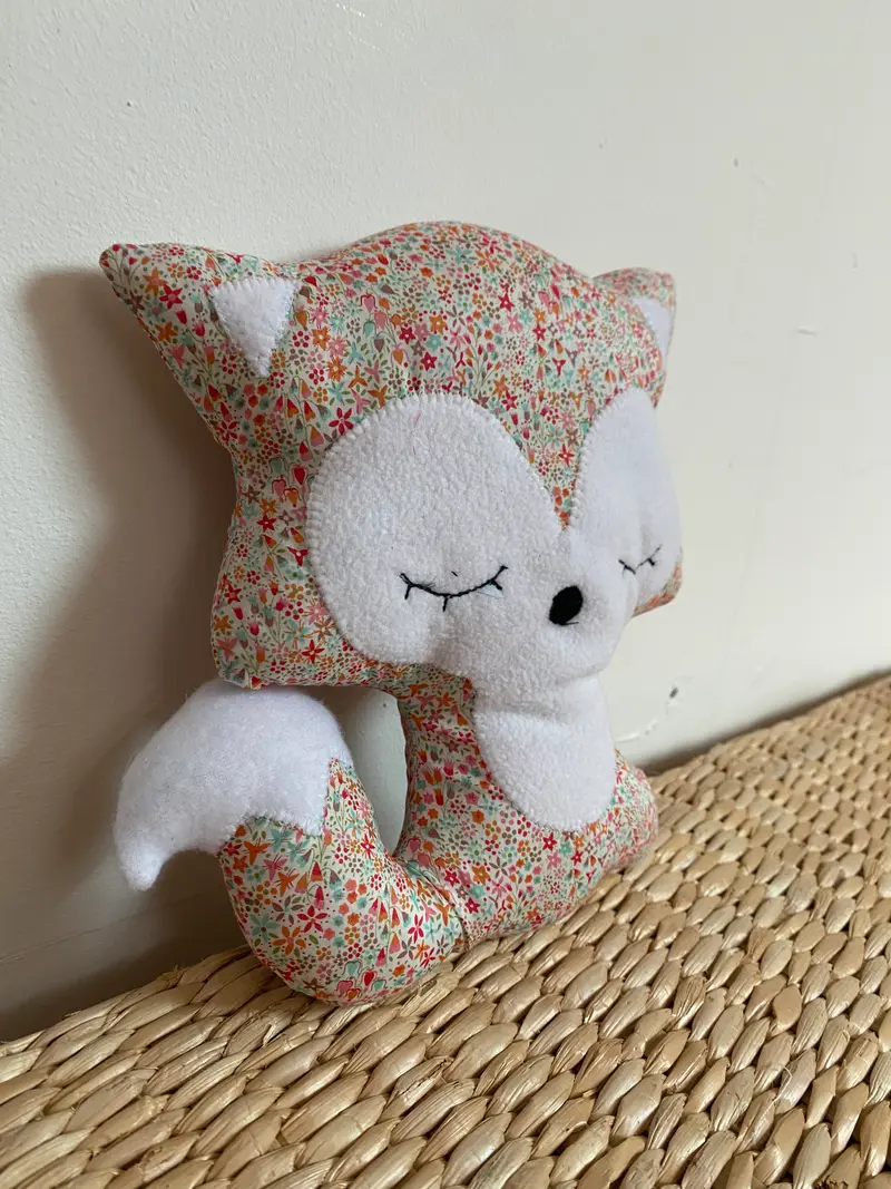 Doudou Renard moyen - liberty orange - Fabrication artisanale