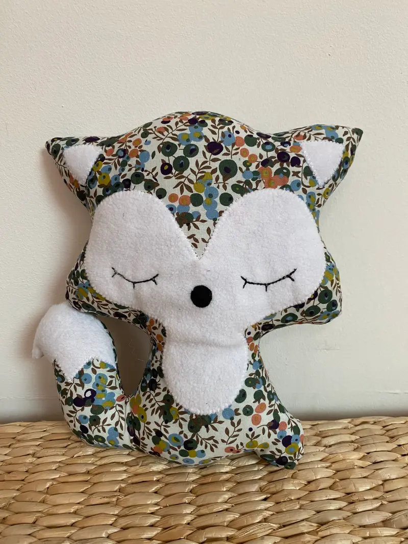 Doudou Renard moyen - Liberty vert kaki - Fabrication artisanale