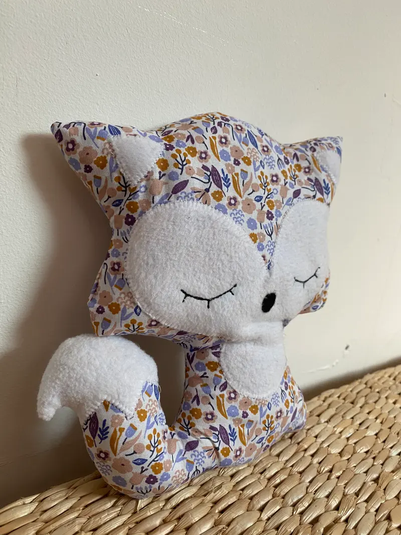 Doudou Renard moyen - Liberty violet - Fabrication artisanale