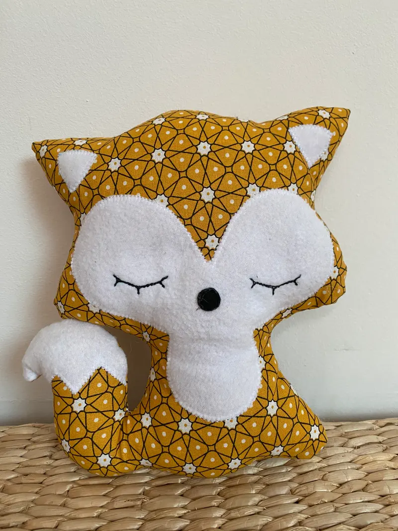 Doudou Renard moyen - Moutarde géomètrique - Fabrication artisanale