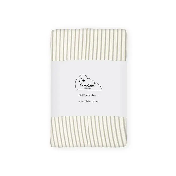 Drap-housse, 60 x 120 Cm - Gots Classic Rayures Camel