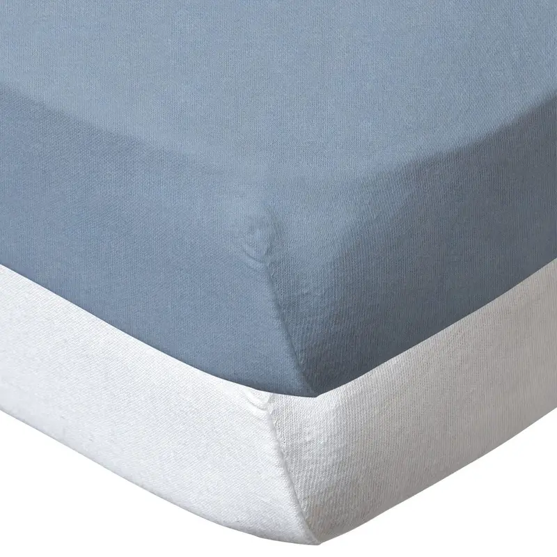 Drap housse 60x120 cm - Lot de 2 - Blanc / Bleu layette - draps housse bébé en coton