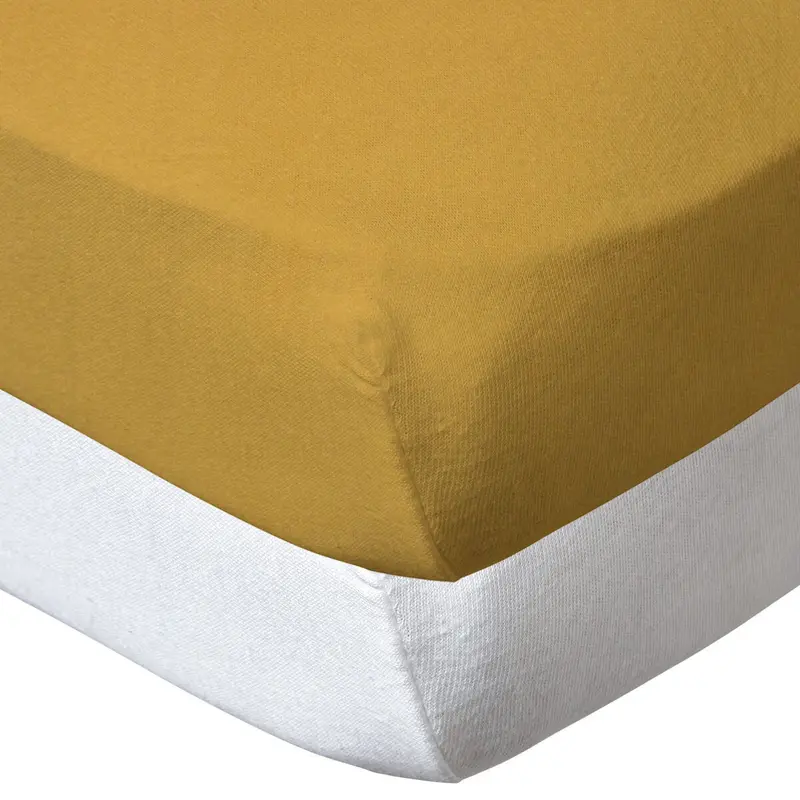 Drap housse 60x120 cm - Lot de 2 - Blanc / Moutarde - draps housse bébé en coton