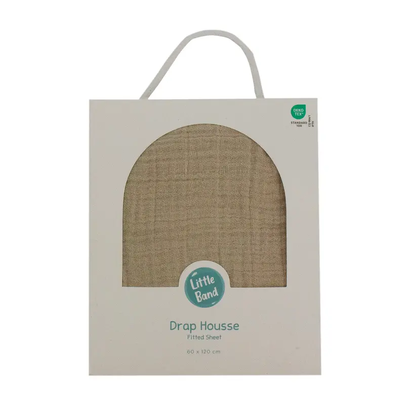 Drap housse 60x120 cm Moka Double Gaze de coton