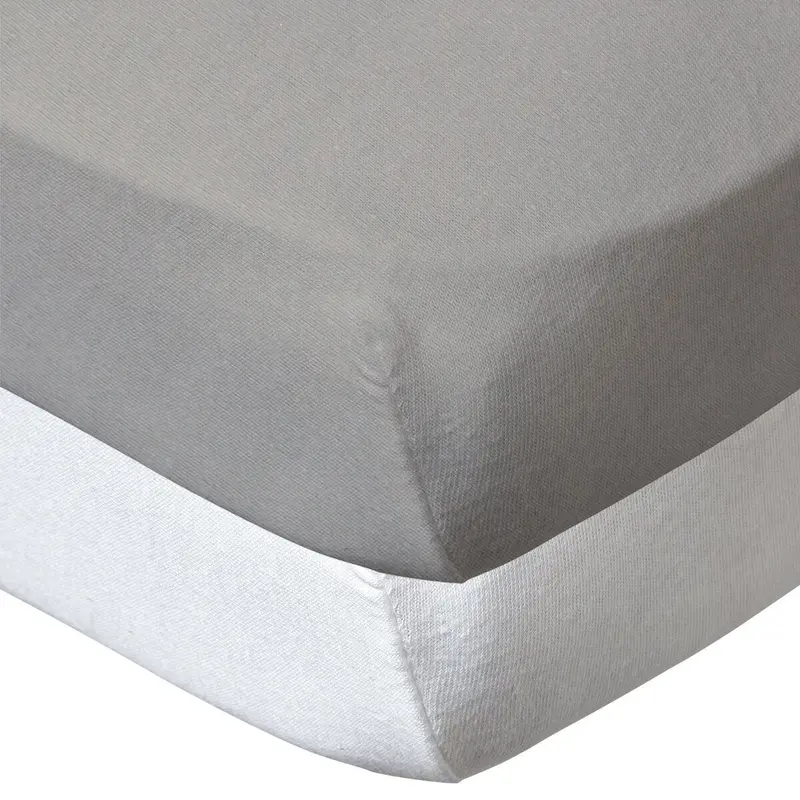 Drap housse 70x140 cm - Lot de 2 - Blanc / Taupe - draps housse bébé en coton