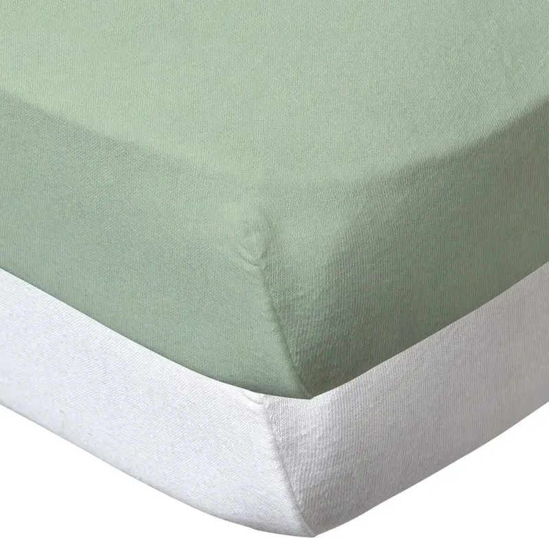 Drap housse 70x140 cm - Lot de 2 - Blanc / Vert Amande - draps housse bébé en coton
