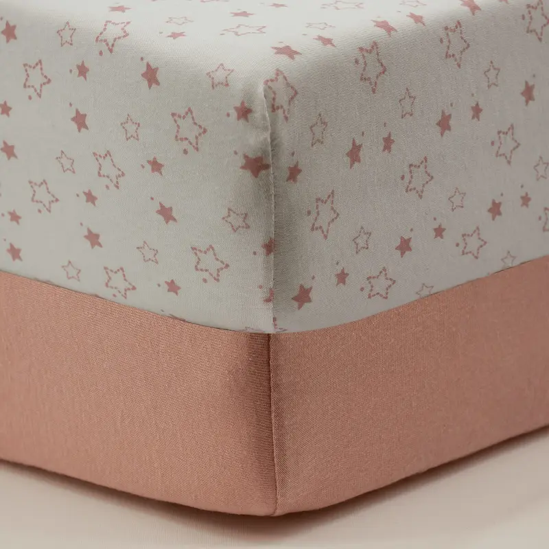 Drap housse 70x140 cm - Lot de 2 - Étoiles / Rose Orchidée - draps housse bébé en coton