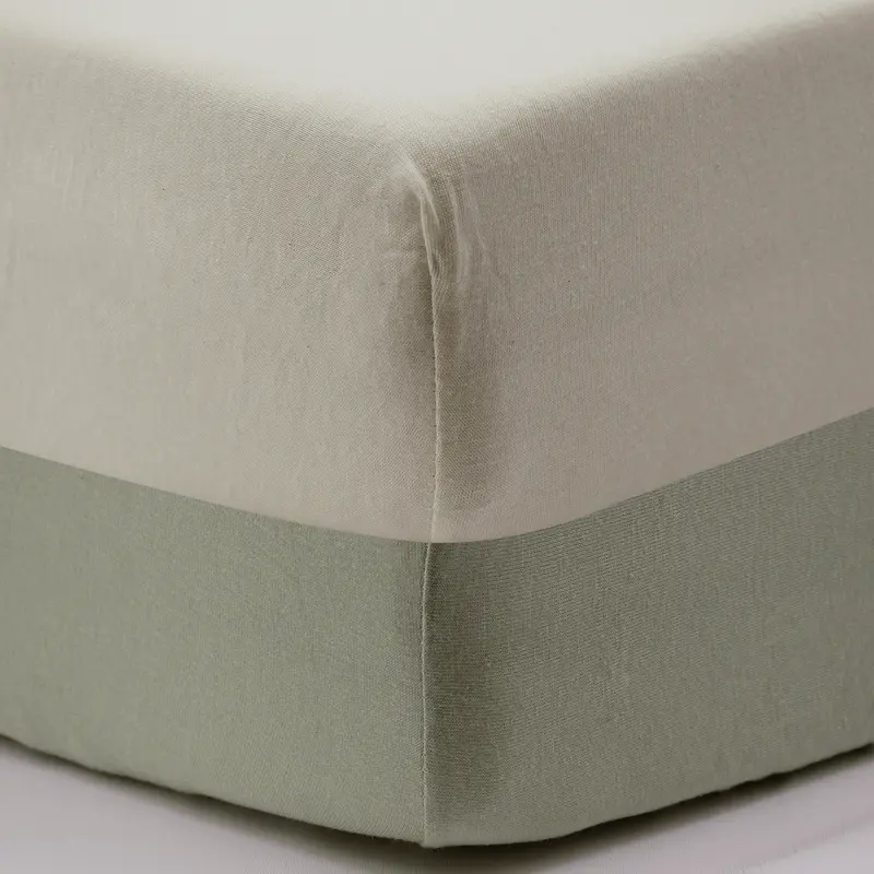 Draps housse bébé 60x120 cm Coton - Lot de 2 - Vert / Écru