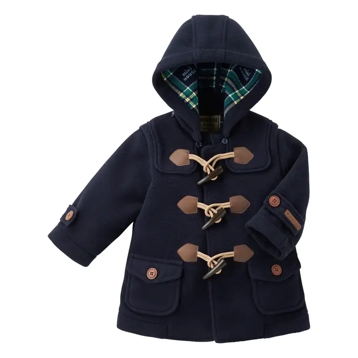 DUFFLE COAT BLEU MARINE À CAPUCHE AMOVIBLE