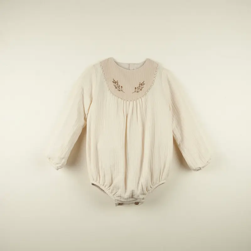 Embroidered Romper Suit with Yoke - Off-White - 3m-2y