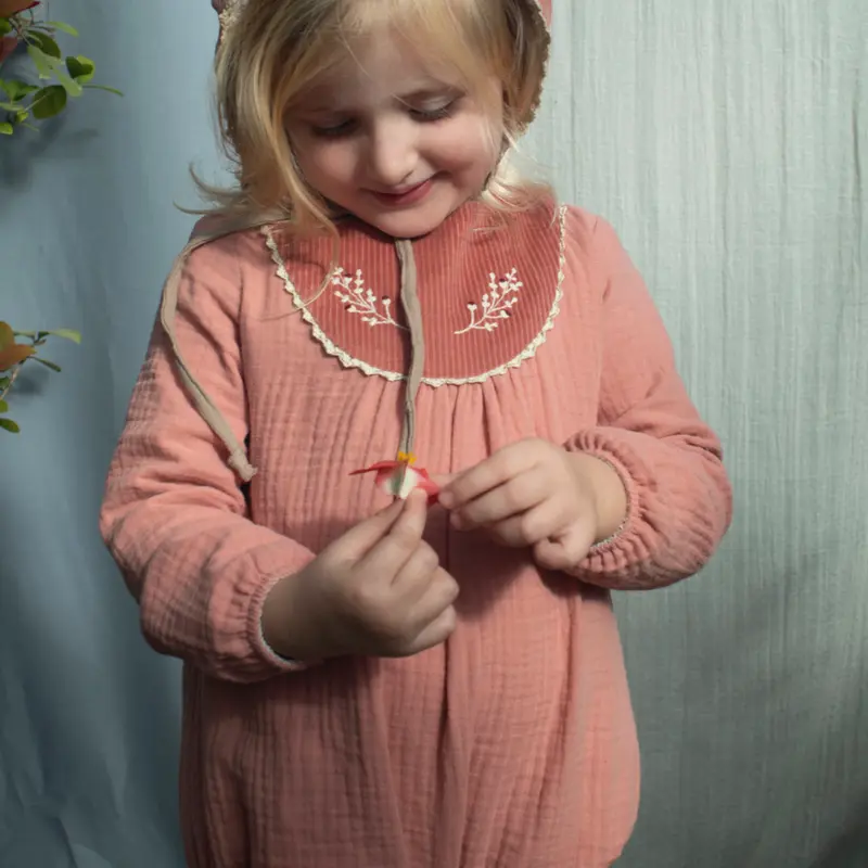 Embroidered Romper Suit with Yoke - Pink - 3m-2y