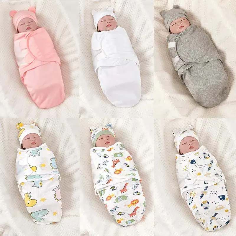 Ensemble couverture et bonnet pour nouveau-né en coton 0-6 mois