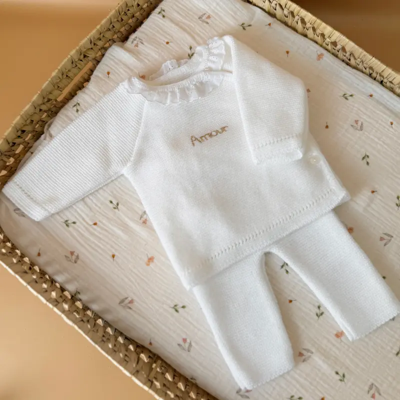 Ensemble de naissance personnalisé - Brassière col en tissu dentelé + pantalon