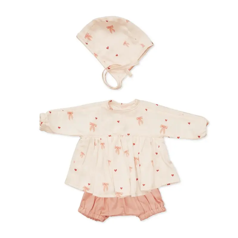 Ensemble De Vêtements Et Bonnet Pour Poupée - Gots - Noeuds
