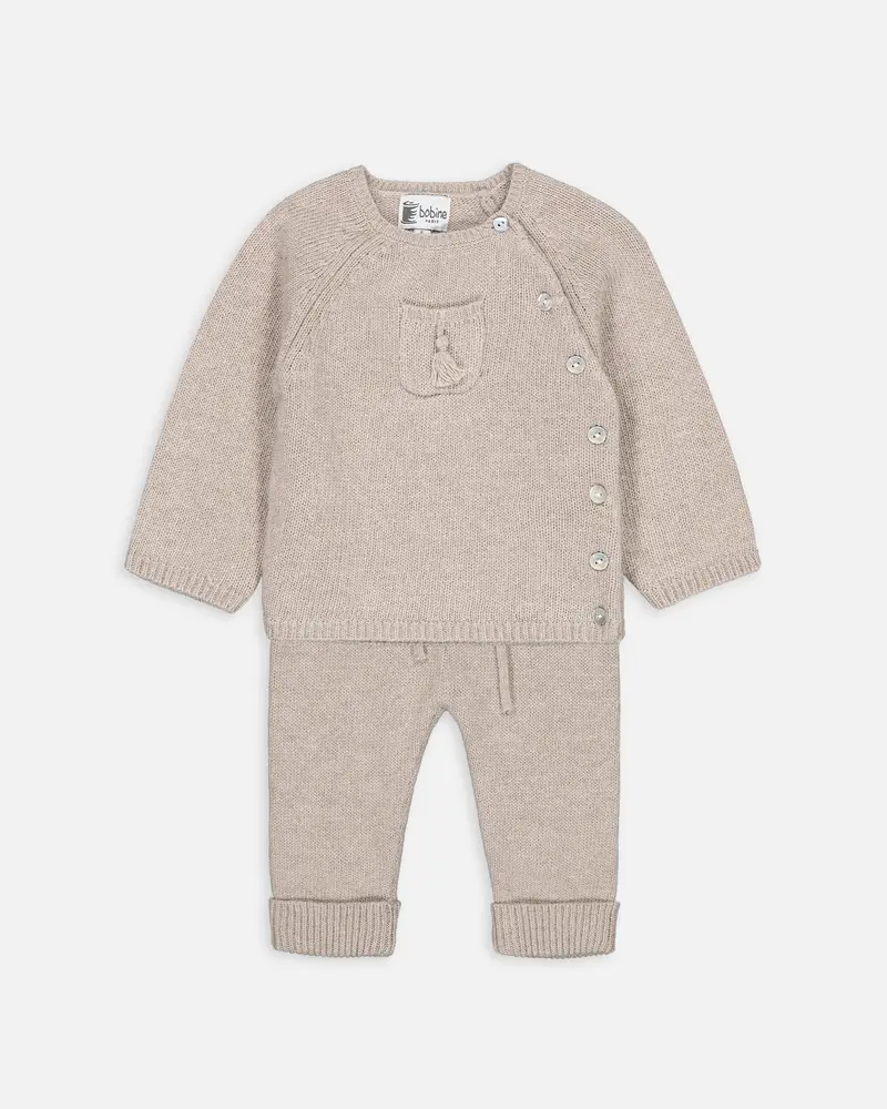 Ensemble en laine et cachemire beige clair