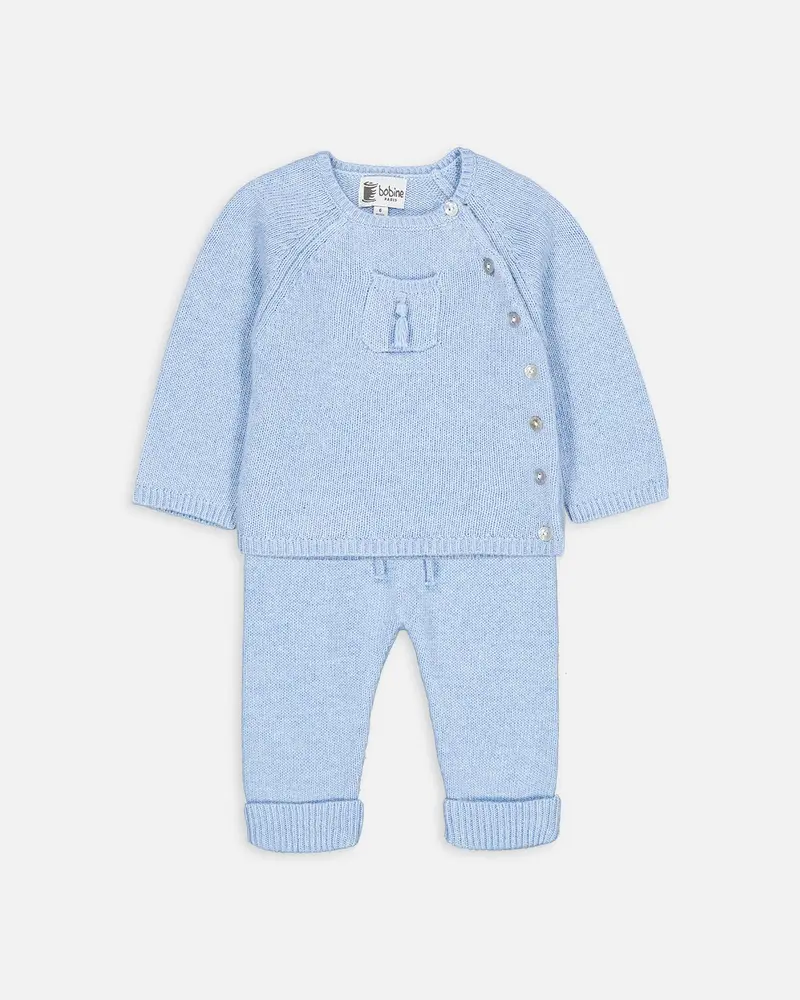 Ensemble en laine et cachemire bleu ciel