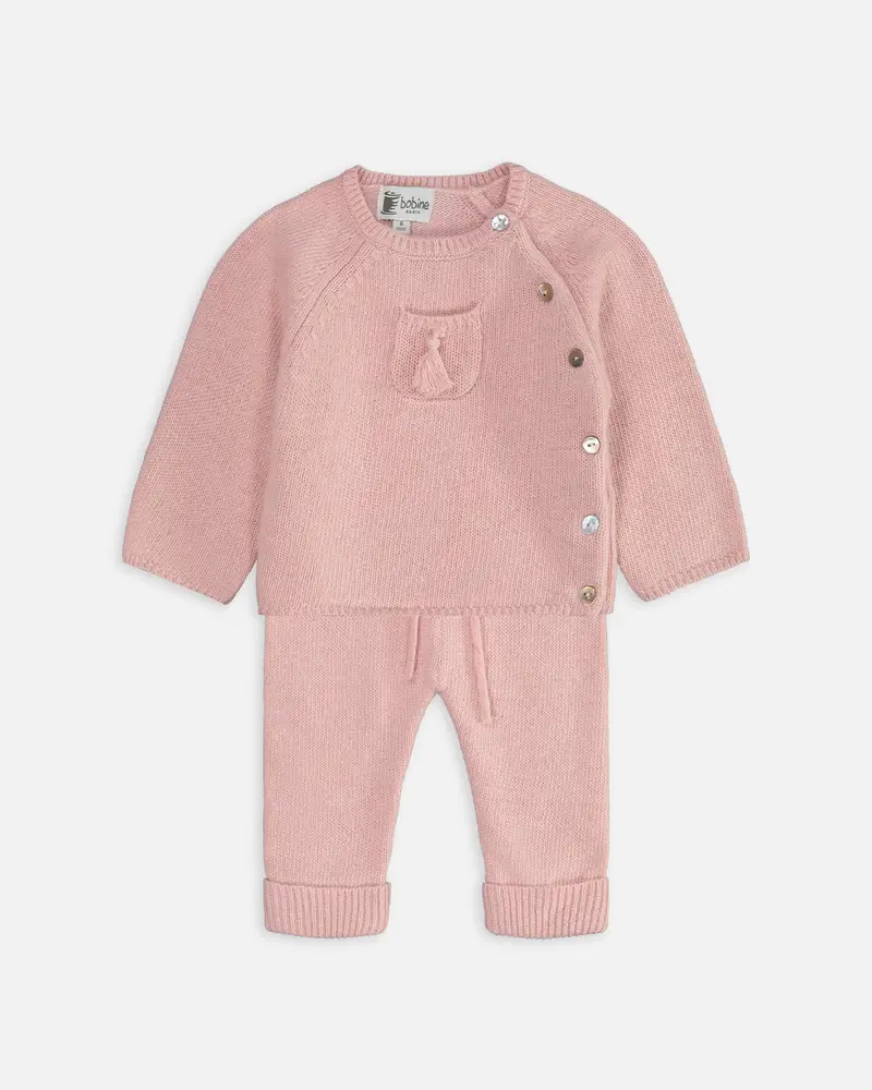Ensemble en laine et cachemire rose