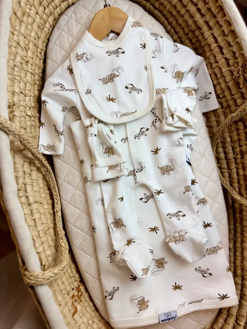 Ensemble grenouillère 5 pièces blanc safari - Personnalisable