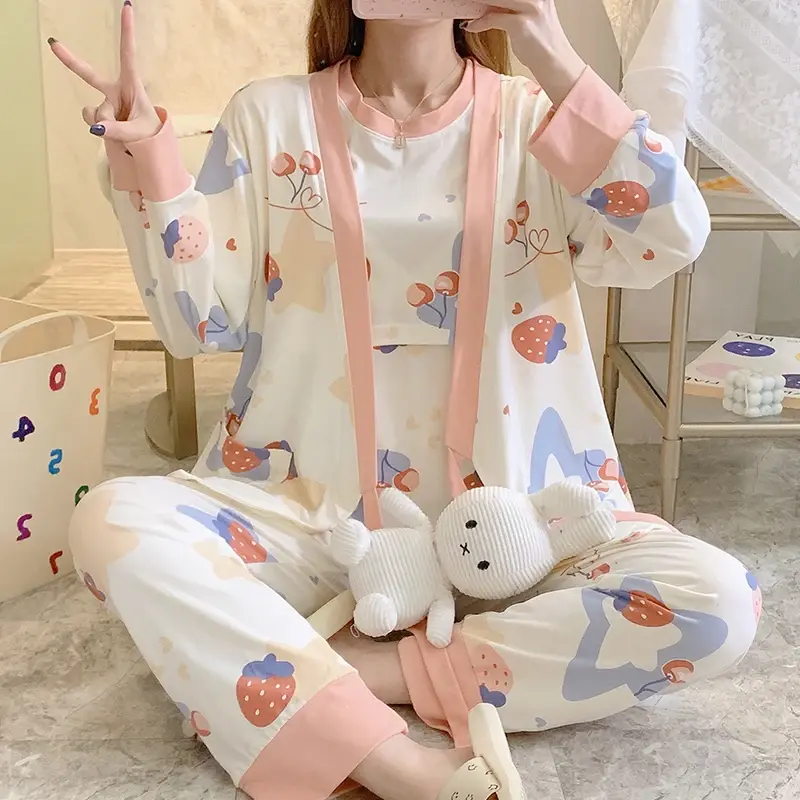 Ensemble pyjama maternité 3 pièces tops allaitement cardigan pantalon post-partum