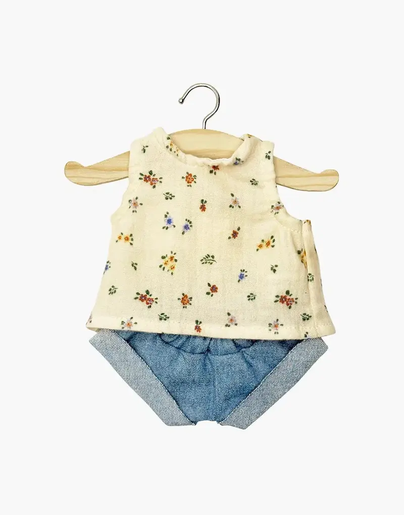 Ensemble top Andrée en gaze de coton Élise et mini short en jean - minikane