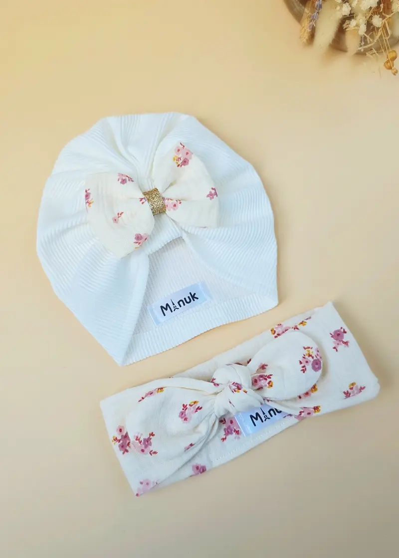 Ensemble turban et bandeau bébé fille 0–3 mois