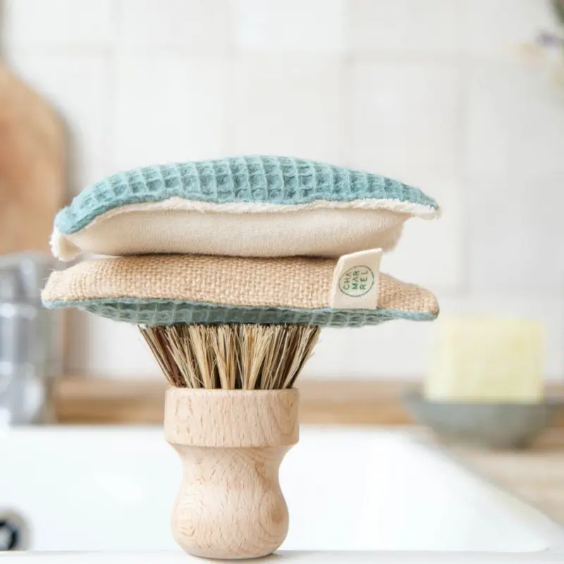 Éponge lavable en coton biologique verte - double face douce pour la vaiselle