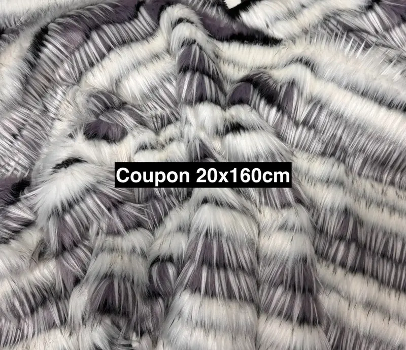 Fausse fourrure blanche & violette nuancée poils longs 4/5 cm – Coupon 20×160 cm