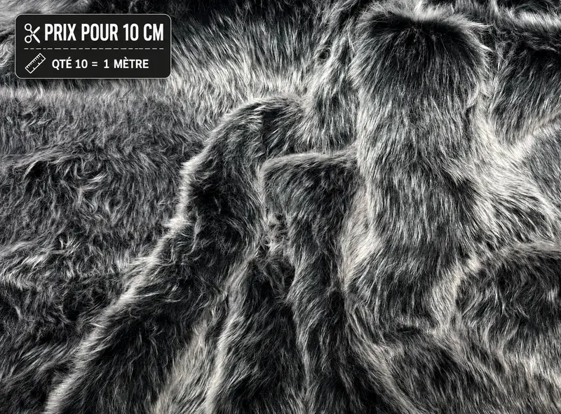 Fausse fourrure noire à pointes blanches à la coupe – poils longs 5 cm