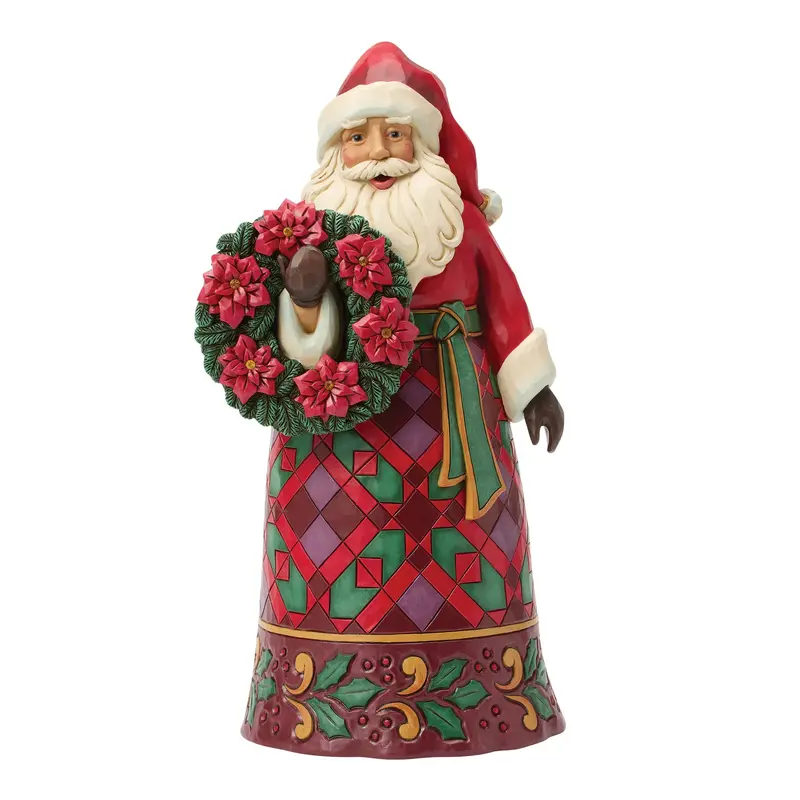 Figurine Père Noël au Poinsettia – Heartwood Creek