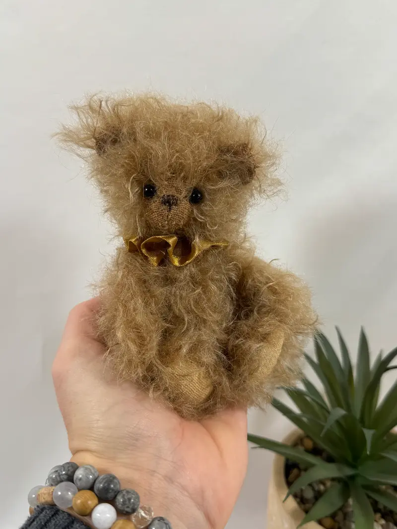 Gaspard – Ours de collection en mohair brun vintage 14 cm, articulé à l’ancienne