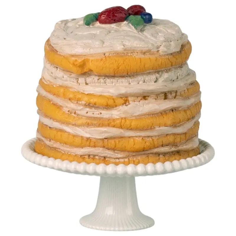Gâteau De Fête Et Son Présentoir, Pour Souris Maileg - Blanc Cassé
