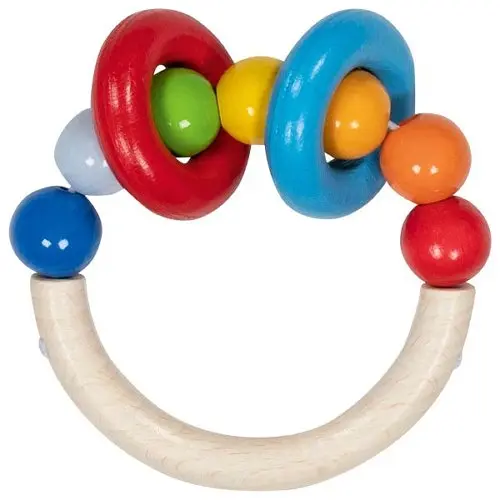 Goki - hochet en bois - perles et anneaux - 6 mois +