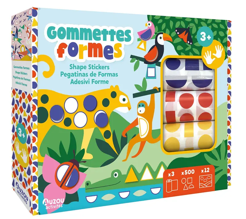 Gommettes formes – 3 rouleaux de 500 gommettes et 12 décors