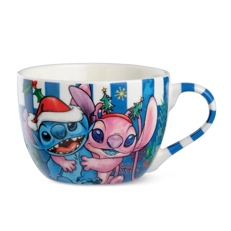 Grand mug petit-déjeuner Stitch & Angel Noël Bleu - Disney Home Egan