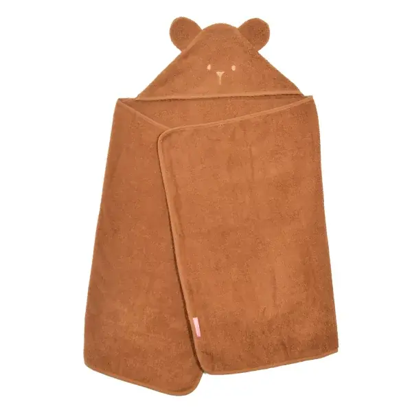 Grande cape de bain oreilles ourson caramel en coton bio