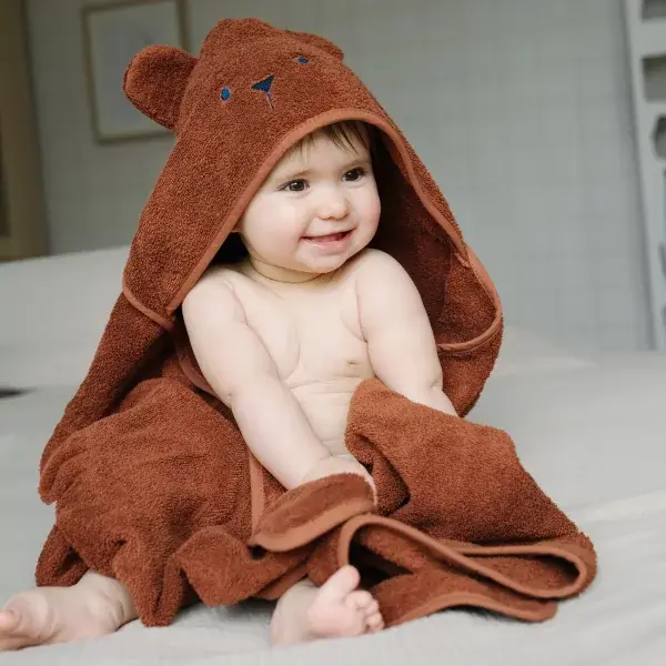 Grande cape de bain oreilles ourson tonka en coton bio