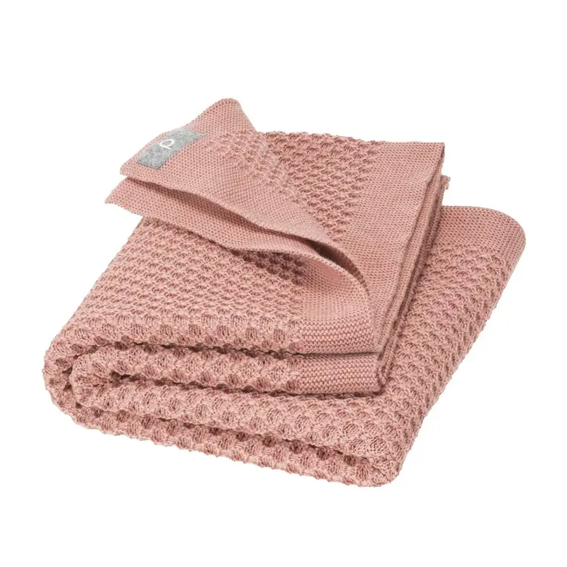 Grande couverture nid d’abeille en laine mérinos bio Disana – Rose