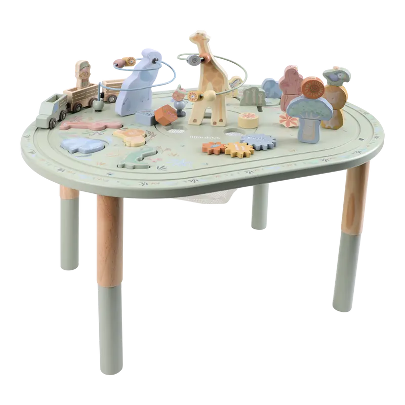 Grande table d’activités en bois Safari Friends – table d’éveil évolutive