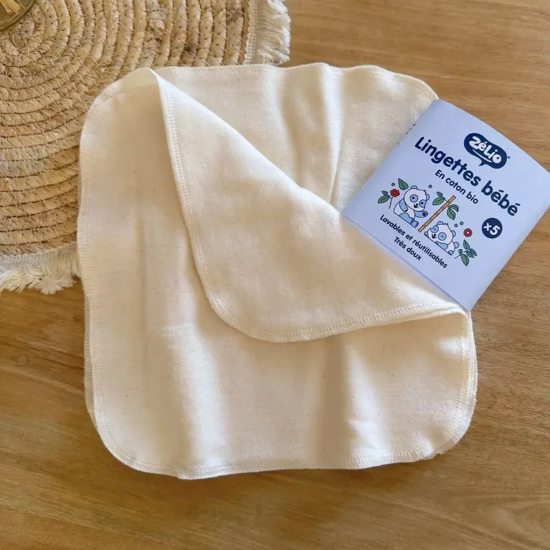 Grandes lingettes lavables bébé en coton bio Zélio