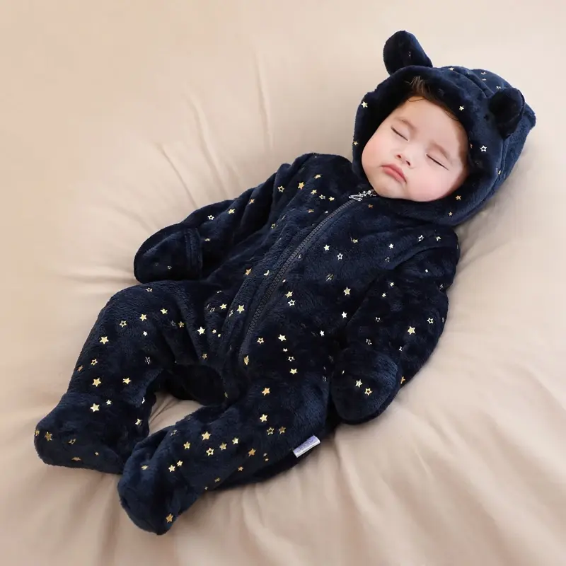 Grenouillère bébé flanelle douce chaude - combinaison imprimée cartoon automne-hiver 0-19 mois