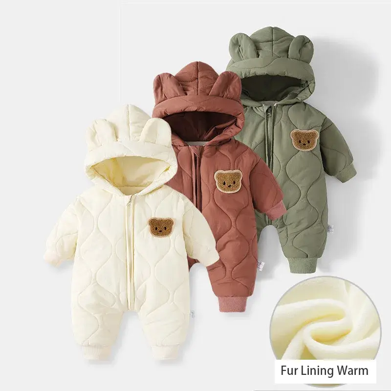 Grenouillère bébé hiver fourrure Mybooni — Motif ours dessin animé